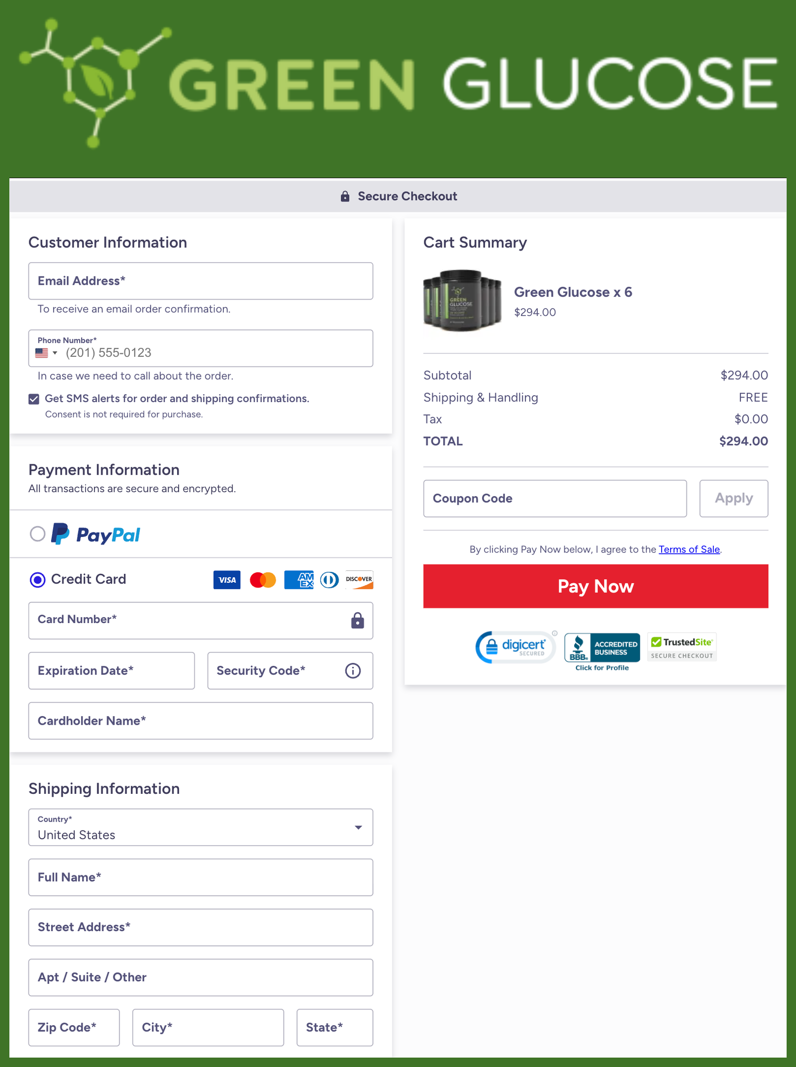 Green Glucose Official Website Secure Order Page